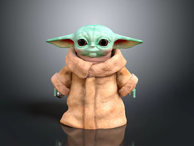 Adorable Green Skinned Little Alien Creature Character In Brown Robe With Large Ears And Big Eyes 3d model