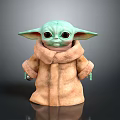 Adorable Green Skinned Little Alien Creature Character In Brown Robe With Large Ears And Big Eyes