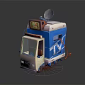 Colorful Mobile TV Vehicle with Satellite Dish TV Screen and Blue White Design