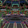 Cartoon Sci Fi Spaceship Interior With Metallic Structures Control Panels And Neon Lights 3d model