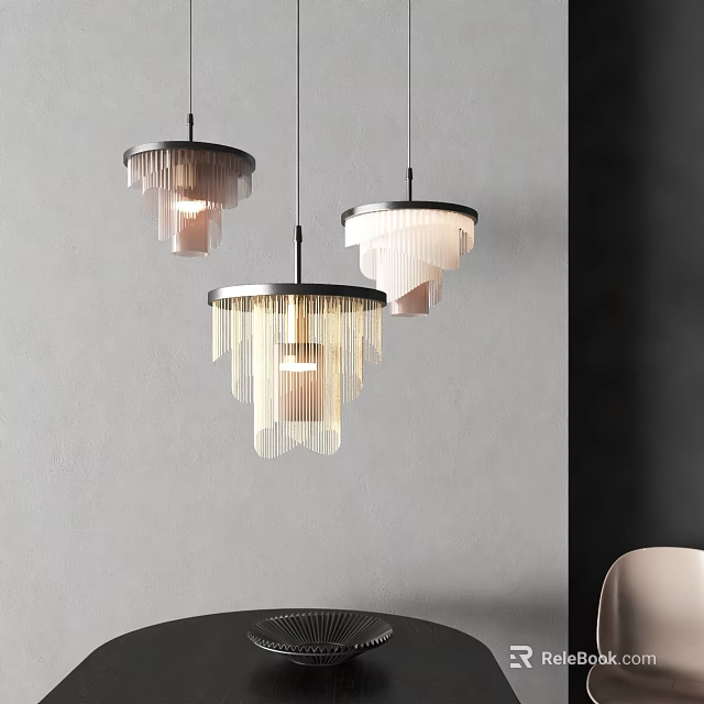 Modern Pendant Lights With Fringe Decor And Transparent Shades Hanging In Interior 3d model 