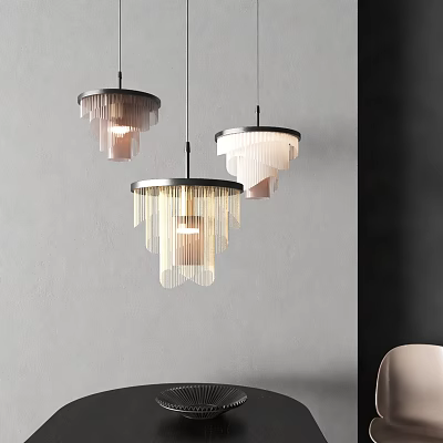 Modern Pendant Lights With Fringe Decor And Transparent Shades Hanging In Interior 3d model