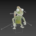 Cartoon Lizard 3D Model With Green Body Red Spots Big Eyes And Gray Background