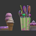 Colorful Assorted Desserts Display With Pink Donut Ice Cream Cones Lollipops and Cupcake