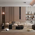 Modern Living Room Interior Design With TV Wall Wooden Stand Black Sofa And Coffee Table