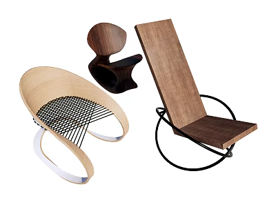Stylish Modern Lounge Chairs With Curved Wooden Frames And Metal Legs In Various Styles 3d model