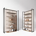 Modern Open Design Double Bookcase With Metal Frame Wooden Shelves And Decorative Items