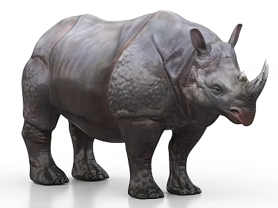 Gray Rhinoceros Standing With Detailed Skin Texture And Single Horn 3d model