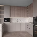 Modern Kitchen Interior With Marble Island Countertop Wooden Cabinets Coffee Machine Oven And Lighting