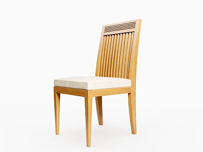 Modern Minimalist Dining Chair With Vertical Slat Back Wooden Frame And Beige Fabric Seat 3d model