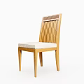Modern Minimalist Dining Chair With Vertical Slat Back Wooden Frame And Beige Fabric Seat