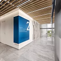 Modern Elevator Corridor With Blue Sign Number 2 University Registrar Office Wooden Ceiling Marble Floor
