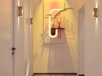 Warm Cozy Beauty Salon Corridor Space With Soft Wall Lights And Stylish Wall Decorations 3d model