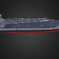 Large Aircraft Carrier With Flight Deck Island Superstructure And Red Hull 3d model