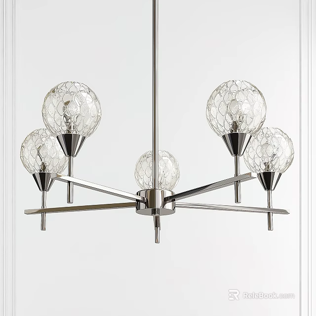 Modern Glass Spherical Chandelier With Silver Metal Frame And Multiple Lights 3d model 