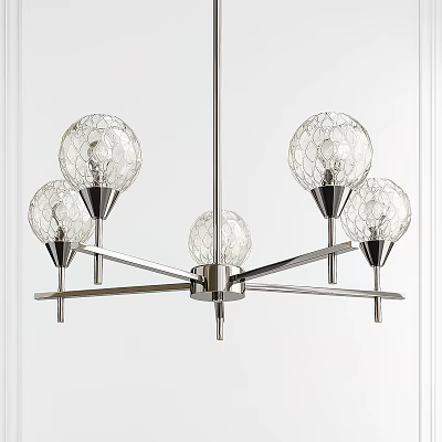 Modern Glass Spherical Chandelier With Silver Metal Frame And Multiple Lights 3d model