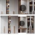 Modern Wardrobe Interior Design With Circular Mirror Bookshelves And Clothing Racks