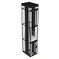 Sleek Modern Elevator With Transparent Glass Exterior Metal Frame And Blue Top