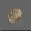 Light Colored Woven Basket as Practical Household Item Featuring Dual Ring Handles for Easy Carrying