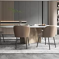 Modern Restaurant Interior Design With Round Dining Table Beige Chairs And Decorative Plants 3d model