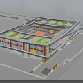 Modern School Building With Colorful Glass Windows White Roof And Multi Story Sleek Exterior Design