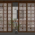 Dark Wood Sliding Doors with Geometric Cutout Patterns for Light Transmitting Space Division Modern Style
