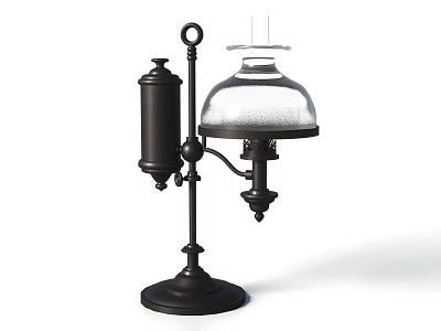 Vintage Candle Lamp With Metal Stand And Glass Shade On Stable Base 3d model