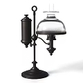 Vintage Candle Lamp With Metal Stand And Glass Shade On Stable Base