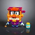 Cartoonish Square Purple Orange Game Movie Character With Mechanical Hat Blue Potion And Gold Coins