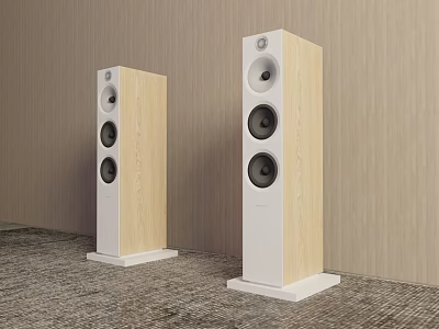 Modern Tower Speakers Interior Design With Wooden Panel And White Base 3d model