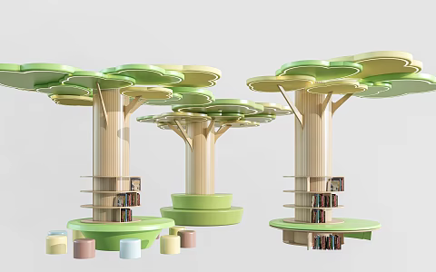 Modern pillar decorative column modeling column bookshelf card holder tree decorative column 3d model