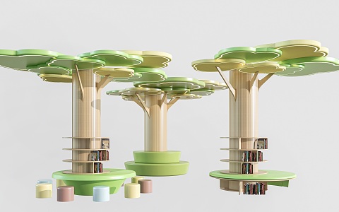 Modern pillar decorative column modeling column bookshelf card holder tree decorative column 3d model