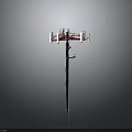 Communication Tower Structure With Red And White Metal Framework Antennas On Top And Ladder