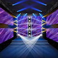 Live Stream Studio Stage with Large Purple Blue LED Screens Stage Steps and Ceiling Lights