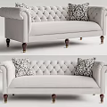 Light Gray Tufted Multi Seat Sofa With Scroll Arms Wooden Legs And Patterned Cushions 3d model