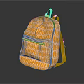 Bright Orange Backpack With Repeating Pattern Front Pocket And Orange Straps 3d model