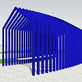 Blue Pavilion Structure With Trees And Grass In Park Where Two People Are Sitting