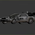 Vintage DeLorean Car With Metallic Finish And Sci Fi Time Machine Parts