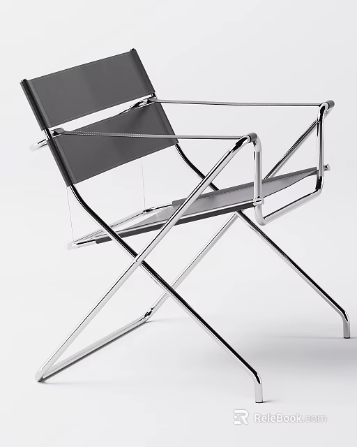 Modern Leisure Chair with Chrome Metal Frame and Gray Fabric Seat for Contemporary Living Space 3d model 