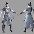 Game Movie Character In Traditional Blue Purple Robe With Long Hair And Flowing Sleeves