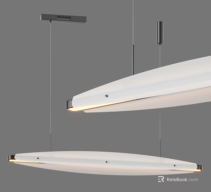 Modern White Elongated Chandeliers With Metallic Accents And Soft Suspended Lighting 3d model 