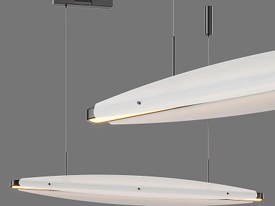Modern White Elongated Chandeliers With Metallic Accents And Soft Suspended Lighting 3d model