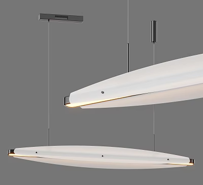 Modern White Elongated Chandeliers With Metallic Accents And Soft Suspended Lighting 3d model
