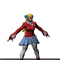 3D Anime Human Character With Red Coat Blue Skirt And Yellow Pigtails Design