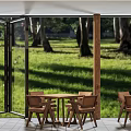 Modern Restaurant Interior With Wooden Bar Counter Open Layout And Large Windows