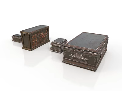 Set Of Two Handcrafted Wooden Storage Boxes With Intricate Carved Decorations 3d model