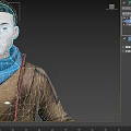 Game Movie Character 3D Model with Brown Jacket Blue Scarf Binoculars Boots Three Quarter Views