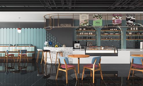 Modern Dessert Shop Milk Tea Shop Coffee Shop Cashier Console Casual Table and Chair Kitchen Equipment Plate 3d model