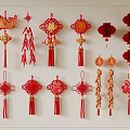 Traditional Chinese Red Lanterns With Chinese Knots Gold Fish Ornaments And Tassels