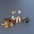 Traditional Chinese Writing Workstation With Wooden Crates Scrolls And Ink Tools